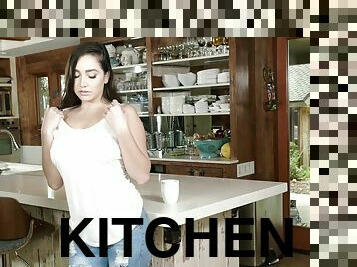 Gorgeous Karlee Grey can't resist pleasing herself in the kitchen