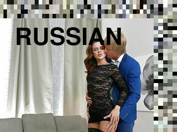 Brunette Russian babe Emma Brown sucks and fucks her boyfriend