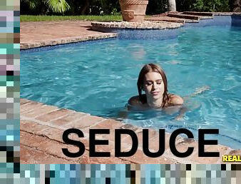 Long haired blonde teen Jill Kassidy seduced and fucked by the pool