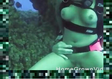 Scuba diving underwater cock riding with a Latina MILF babe