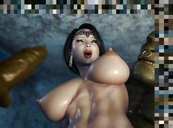 Cartoon fantasy. Beauty Samantha in a double penetrtion threesomes with 2 monsters