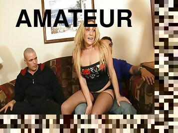 amatør, milf, gangbang, strømper-stockings, blond, strømper