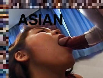 Asian babe Misato Nakayama uses her mouth to suck him dry