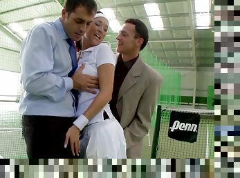Stunning MILF Lea Magic Cum Drenched After DP Threesome at the Tennis Court
