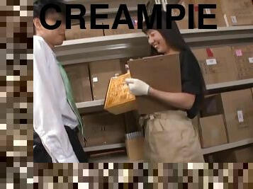 Creampie in the warehouse for naughty worker Umuri Narumi