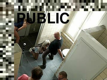 Multiple shags with Natalie Hot in a public bathroom caught on camera