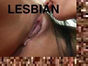Good looking lesbian babes tongue fuck each others juicy pussies