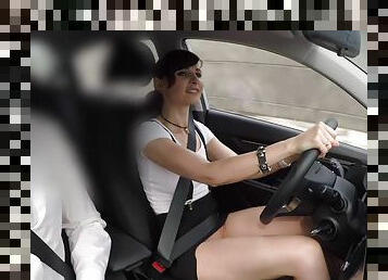 Jeny Smith flashes a manager during a test drive