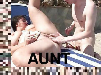 AuntJudysXXX - 43 year old big titted MILF Devon Breeze fucks boy by the pool