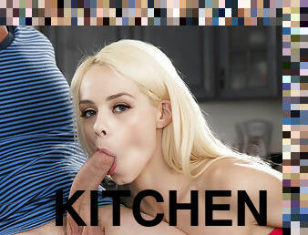 Blonde cutie Elsa Jean pleasures horny stud in the kitchen