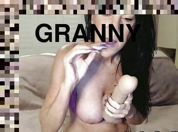 Granny With Big Tits Gone Wild and Masturbating in Bedroom