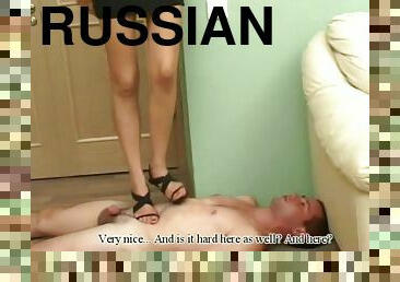 Russian doll stepping on her guy in femdom porn shoot