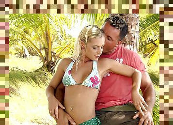 Cute blonde babe Boroka Bolls rides a big dick on the beach