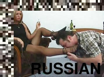 Russian foot fetish pleasured with superb toe licking