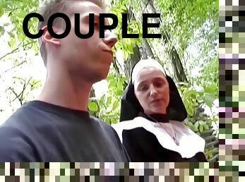 horny cum loving nun picked up from street for extreme sex in nature