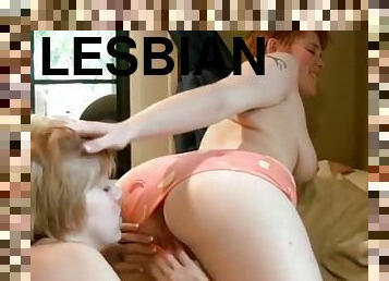 Small-titted Lily Cade tonguing her short-haired lesbian babe