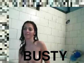 Busty brunette taking hot bath on webcam