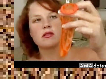 Chubby redhead has no shame when it comes to eating cum.