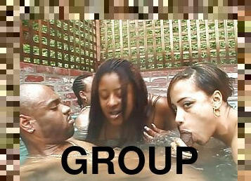 Group sex session with black cock craving girl in a pool