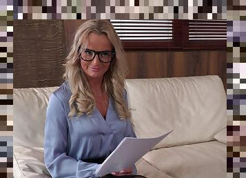 Viktoria Pure is a hot blonde with glasses who loves to fuck