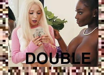 Interracial Threesome: Paying Double For Double Pussy young blonde maid Kenzie Reeves and ebony wife Osa Lovely share Mick Blue