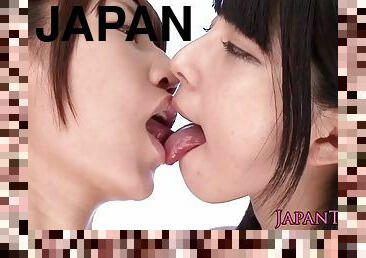 Small japanese teen sluts in stockings make hot lesbian love