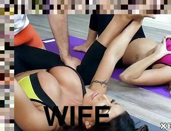 Huge tits yoga wives share instructors big cock in class