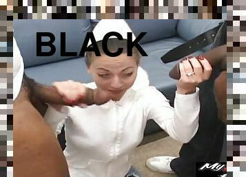 White chick couldn't be happier while pleasing huge black dongs