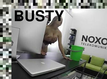 Busty cleaner busted