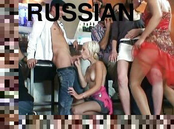 Sexy Russian teens get fucked hard in a bar at a student party