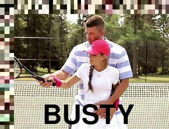 Busty Kathy Rose has a different way of play tennis then the usual one