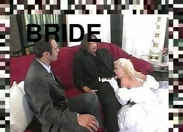 Slutty bride gets penetrated by the groom and the best man