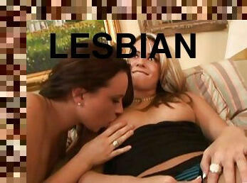 Lesbians with natural tits in panties gives each other sweet fingering