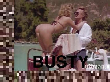 Busty bikini hottie treats cock a hot and nasty outdoor blowjob
