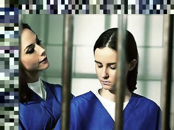 Bubbly lesbian jail birds getting erotic in prison