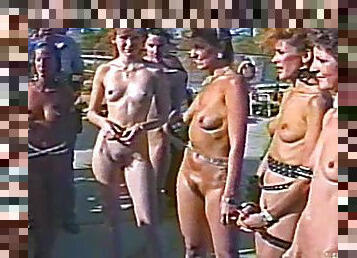 Amateur bitches show their nude bodies in retro reality video