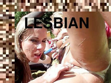 Wild lesbian group sex party with Czech sluts outdoors