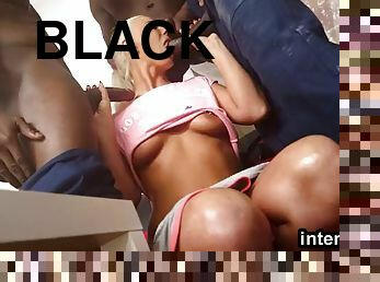 Interracial orgy with 3 black guys and a blonde slut