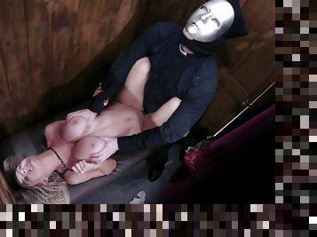 A creepy guy in a mask lays the pipe to a hot blonde