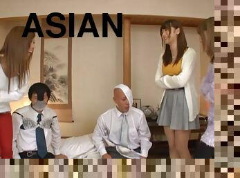 A business meeting turns into a full blown Asian orgy