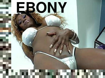 Ebony shemale with big tits masturbates with sex toy