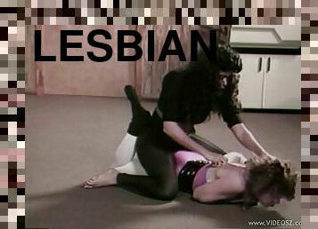 Kinky lesbian wrestling in office in captivating retro shoot