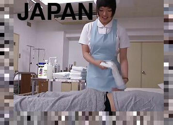 Salacious Japanese nurse gives a blowjob to a patient