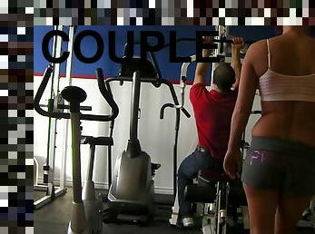 A dude tries to pick up sporty cutie Roxy Lane in a gym