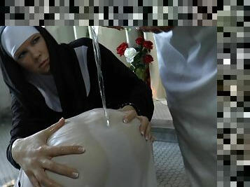 Salacious nuns find a dildo and go lesbian playing with it