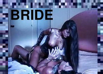 Long-haired bride turns into a sexy mistress at the wedding night
