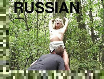 Crazy Russian blondie Lola Shine gets plowed in the woods