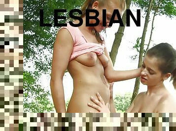 Bella Baby and Victora Ferara have hot lesbian sex outdoors