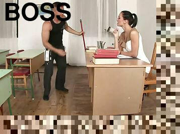 Subordinate staff gets lucky to smash his boss doggystyle at the office