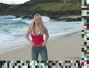 Alison Angel in a Bikini Flashing Her Tits at the Beach